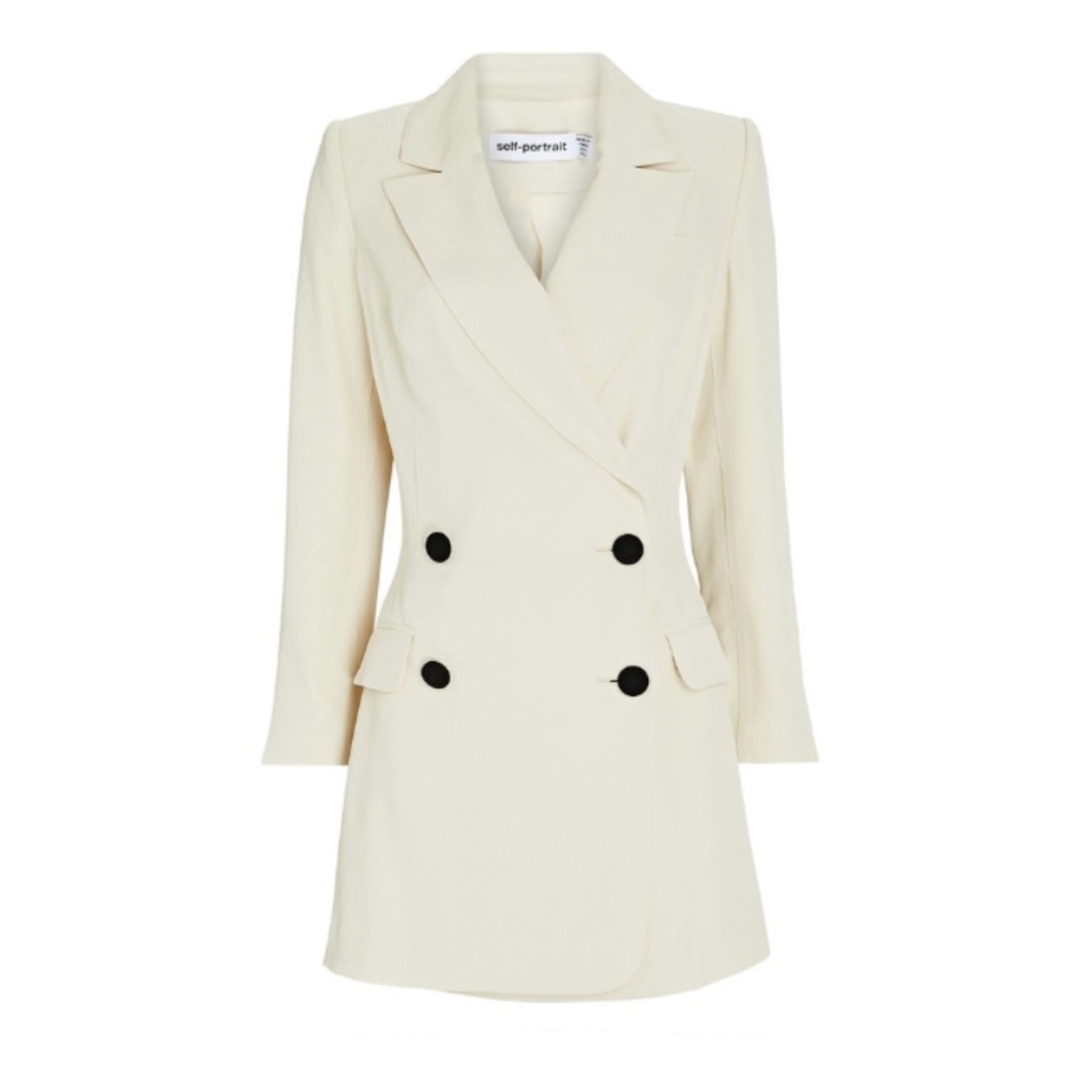 Self-Portrait Cream Long Sleeve Blazer Dress